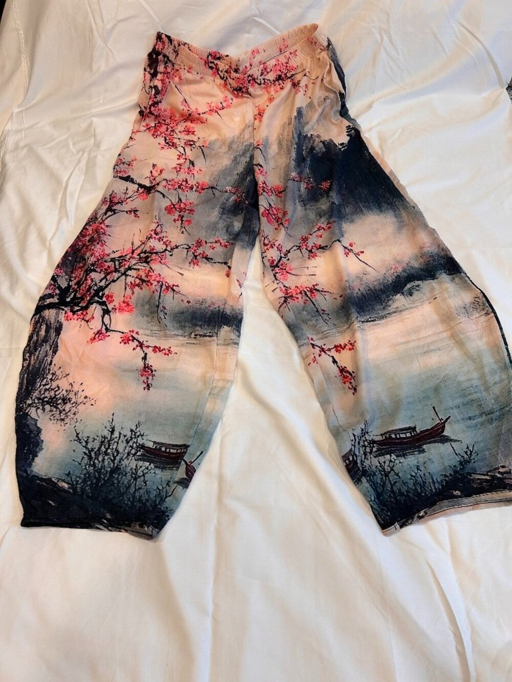 MARSVOVO Palazzo Pants for Women Japanese Print 2XL